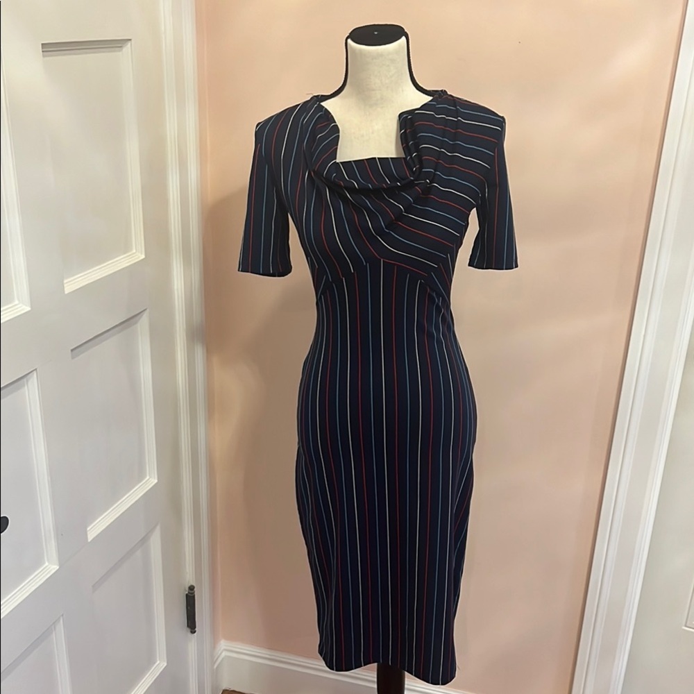 Elegant Striped Navy Dress